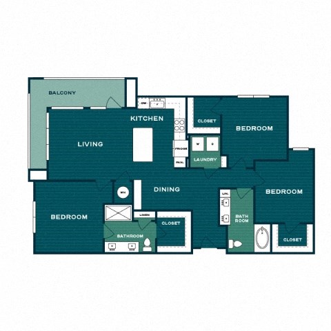 Floor plan for 3 beds, 2 baths, 1459 sqft